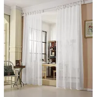 Woltu 2er-set Gardine Schlaufenschal transparent, Leinenoptik Weiß 140x225 cm, - Woltu