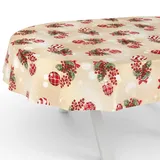 Tischdecke Weihnachten Weihnachtstischdecke abwaschbar Lotuseffekt wasserabweisend Tischtuch pflegeleicht Baumwolle Polyester Beige Oval 240x140cm