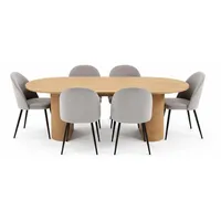 VCM ebuy24 Essgruppe Natur, 6 Stühle Velours grau.