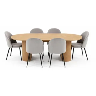 VCM ebuy24 Essgruppe Natur, 6 Stühle Velours grau.