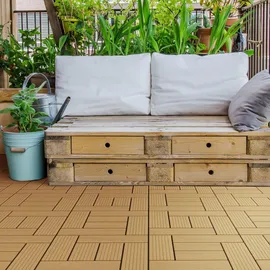 ECD Germany WPC Terrassenfliesen Teak 30 x 30 cm 44 St.