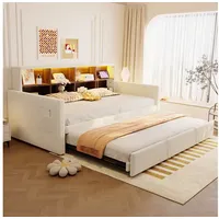 STILVORA Schlafsofa mit bettfunktion Polsterbett 90x190 mit stauraum Tagesbett ausziehbar, mit LED-Licht, Ladeanschlüssen und Staufächern, Ausziehbar, ohne Matratze, 90/180x190 cm beige