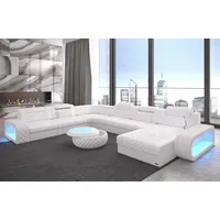 Sofa Dreams Wohnlandschaft Ledercouch Sofa Leder Berlin XXL U Form Ledersofa, Couch, mit LED, wahlweise mit Bettfunktion als Schlafsofa, Designersofa weiß