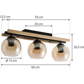 LINDBY Deckenlampe Enrique amber, 3-flg., Glas, Holz, E27) - Schwarz