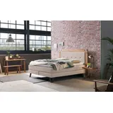 Hasena Boxspringbett Oakland, Boxspringbett, Industrial Look, Kopfteil aus Wildeiche, Used-Look, beige