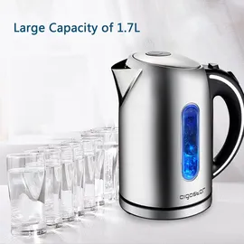 Aigostar King - Wasserkocher Edelstahl 1,7 liter, Elektrischer Wasserkocher mit Kalkfilter, LED Beleuchtung Wasserstandsanzeige, 2200 Watt, Verdecktes Heizelement, Abschaltautomatik, BPA frei