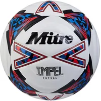 mitre Impel Futsal-Ball | Hallenfußball | Fußball mit geringer Sprungkraft Fußball, Weiß/Schwarz/Bib-Rot, 4