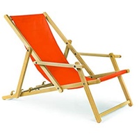 Holz Gartenliege Strandliege Liegestuhl Sonnenliege mit Armauflagen (Orange)