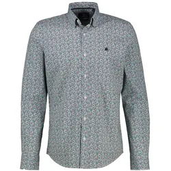 Langarmhemd LERROS "LERROS Langarmhemd mit Print", Herren, Gr. XL, Normalgrößen, earth rot, 97% Baumwolle, 3% Elasthan, Langarm, Hemden