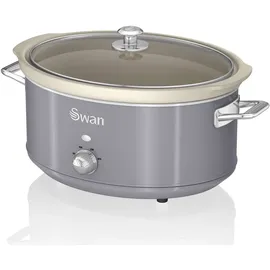 Swan SF17031GRNEU Slow Cooker 6,5L, Antihaft-Keramisches PFOA- und PTFE-freies, Vintage, Grau, 320W