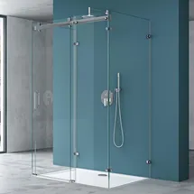 mai & mai U-Form Duschkabine mit Schiebetür 120 x 100 cm transparent Klarglas Duschwanne R17-2UK