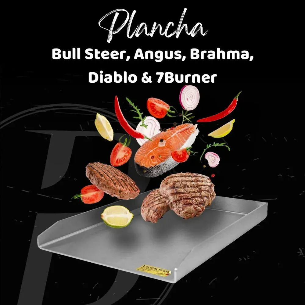 Plancha | Grillplatte | Edelstahl V2A | Bull Steer, Angus, Brahma, Diablo & 7Burner | 37,5 x 48,5cm