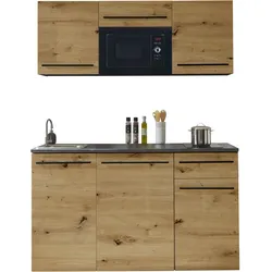Pantryküche BASIC BY BALCULINA Jazz Singleküche – Beige Front mit anthrazit Korpus und Metallic Graubraun Arbeitsplatte