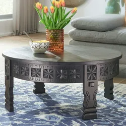 Kadima Design Massivholz Couchtisch, Orientalisches Design, Schwarz Lack, Handgefertigt. 80x80x36 cm