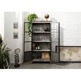 Massivmoebel24 Vitrine Mango 90 x 40 x 180 cm Grau