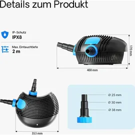 Wiltec CTF-1400B SuperECO Teichpumpe 14.000 l/h / 120 W
