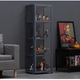 CHAANG glasvitrine vitrine vitrinenschrank sammlervitrine wohnzimmerschrank Natürlicher Bambusrahmen, Side-by-Side-Türdesign, versiegelt und staubdicht, leicht zu reinigen