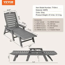 Vevor Sonnenliege 181 x 60 x 30 cm Grau