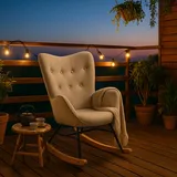 MEUBLE Cosy Schaukelstuhl Garten, Relaxsessel für überdachte Terrasse und Balkon, Skandinavisches Design mit Holz und Metallfüßen, Stoff Nicht wasserdicht