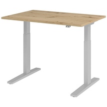 Hammerbacher XMKA12 elektrisch höhenverstellbarer Schreibtisch asteiche rechteckig, C-Fuß-Gestell silber 120,0 x 80,0 cm