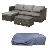 Svita QUEENS Polyrattan Lounge Eck-Sofa Gartenmöbel Haube Set Braun