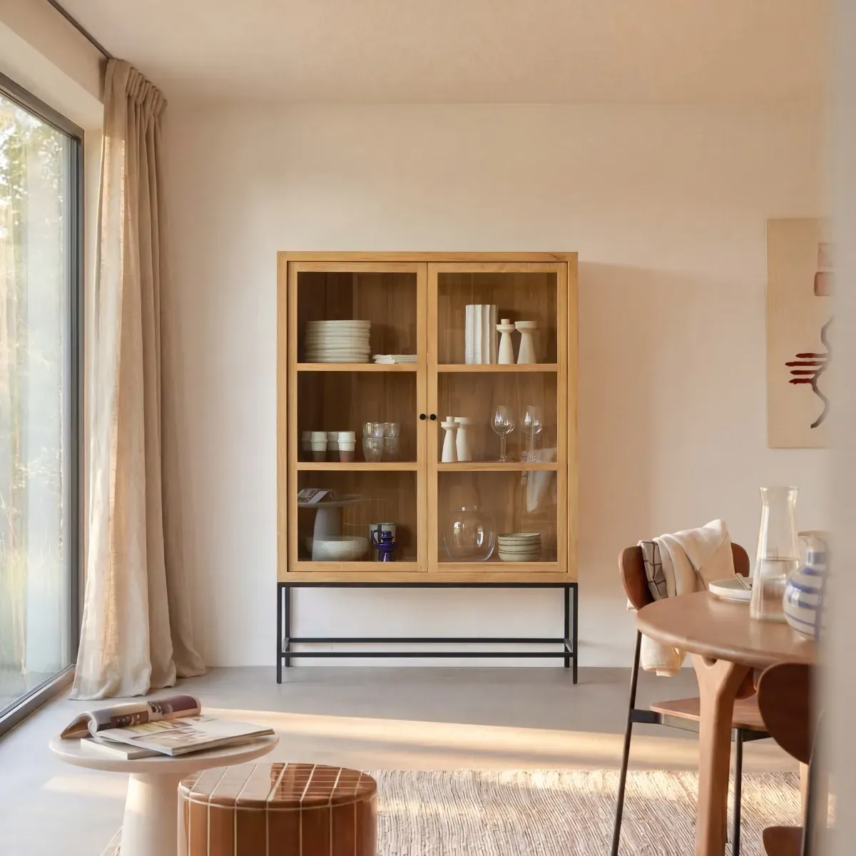 Hohe Teakholz-Vitrine 120 Babeth