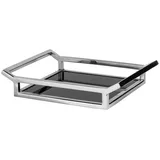 Fink kleines Serviertablett 26x20 cm rechteckiges Edelstahl-Tablett mit Schwarzglas-Boden