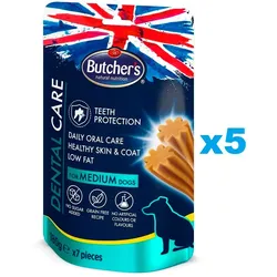 BUTCHER'S Dental Care for Medium Dogs Zahnpflege-Leckerlis für mittelgroße Hunderassen 5x180g