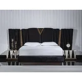 JV Möbel schwarz modernes Schlafzimmer-Set aus Holz mit stilvollen Nachttischen,