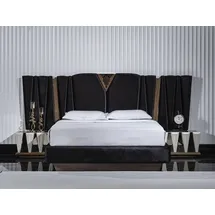 JV Möbel schwarz modernes Schlafzimmer-Set aus Holz mit stilvollen Nachttischen,