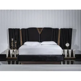 JV Möbel schwarz modernes Schlafzimmer-Set aus Holz mit stilvollen Nachttischen,