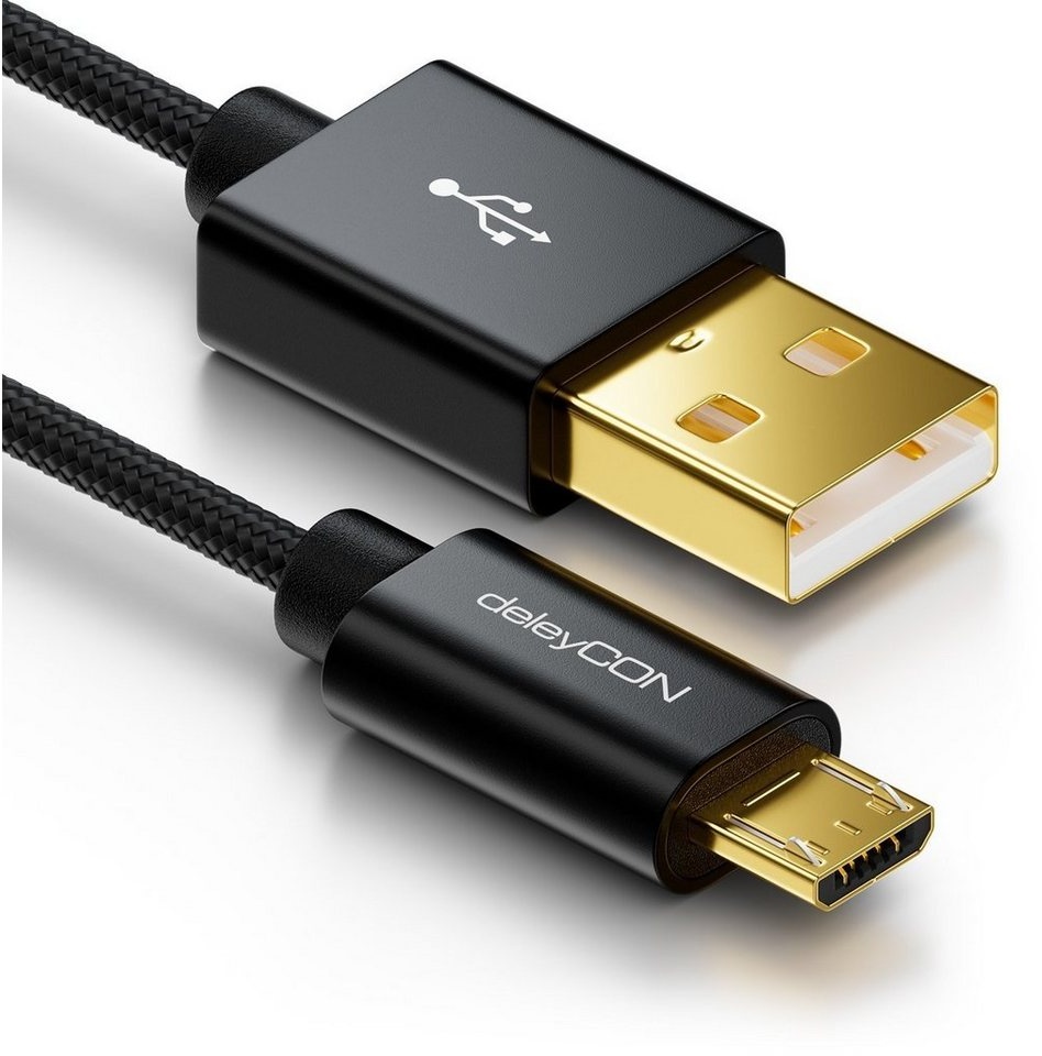 deleyCON deleyCON Micro USB Kabel 0,5m Nylon + Metallstecker - Schwarz Smartphone-Kabel