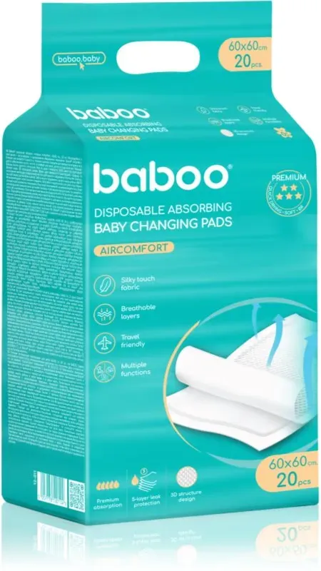 Baboo AirComfort Disposable Absorbing Changing Pads Einweg-Wickelunterlagen 60x60 cm 20 St.