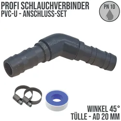 20 mm PVC PROFI Winkel 45° Schlauch Verbinder Stutzen Tülle Pool Teich Garten - ...