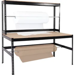 Packstation HWC-J84, Packtisch Arbeitstisch Werktisch, Rollenhalter h√∂henverstellbar, Holz Stahl 183x183x90cm, schwarz