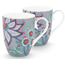 Pip Studio Tassen 2er-Set 350ml Flower Festival Geschirr 2 ct Grau