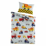 Holiday Heimtex Baby-Microfaser-Bettwäsche BAUSTELLE, 100 x 135 cm - Mehrfarbig - Baustellenautos - mit Reißverschluss