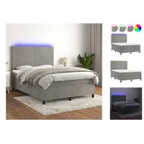 vidaXL Boxspringbett mit Matratze & LED Hellgrau 140x200 cm Samt