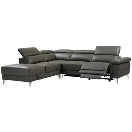 vente-unique Relaxsofa Ecksofa Leder elektrisch - Ecke Links - Anthrazit - PASCALINE