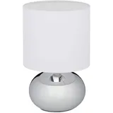 Relaxdays Nachttischlampe Touch dimmbar, moderne Touch Lampe mit 3 Stufen, E14, Tischlampe mit Kabel, 28 x 18 cm, silber