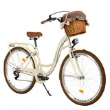 MILORD Damenfahrrad Citybike Komfort Mit Weidenkorb Hollandrad Vintage Fahrrad, 26, 28 Zoll, 7-Gang (Braun-Creme, 28 Zoll)