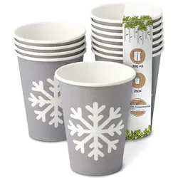 BIOZOYG 250 Stück Heißgetränke-Trinkbecher 300ml / 12ozPappe Winterliche Bedruckung, Einwegbecher Glühweinbecher Pappbecher, biologisch abbaubar