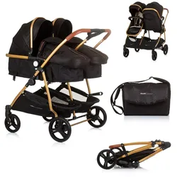 Chipolino Geschwisterkinderwagen Duo Smart klappbar umbaubar verstellbar Fußsack schwarz