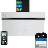KKT KOLBE A+++ Dunstabzugshaube 80 cm 782 cbm/h Umluft Abluft Kopffrei Wandhaube | Schwarz Weiß Glas | Nachlaufautomatik | Smart WiFi App WLAN | SensorTouch | RGBW LED-Beleuchtung | AURORA8005SW