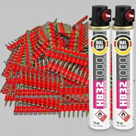 HALBAU Set Betonnägel 25mm 2000Stück HB42 + 2 x Gaspatrone HB32 115mm für Nagler