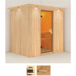 Sauna KARIBU "Bedine", beige (naturbelassen), ohne Ofen, (ohne Ofen), Saunen, ohne Ofen