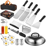 19-teiliges Grillzubehör-Set, Grillspatel-Set aus Edelstahl, Smash-Burger-Press-Set, Grillplatten-Zubehör-Set, Grillbesteck-Set, kompatibel mit Blackstone und Camp Chef