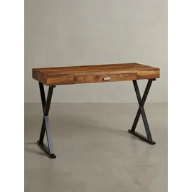 KADIMA DESIGN Schreibtisch Sheesham, X-förmiges Metallgestell, Schublade. 120x55x78 cm