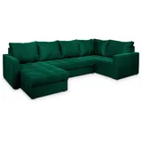 masseno Ecksofa LORIVO R-S mit Schlaffunktion U-Form, Sofa mit Bettkasten, Wohnzimmersofa, Couch, Soffa, Bettsofa, Couchgarnitur- Grün, Plüsch-Stoff