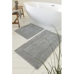 Badematte WECON HOME BASICS "Finn", grau, H:15mm, Baumwolle, Badematten, waschbar, robust, saugfähig, pflegeleicht, Baumwolle, Hoch-Tief-Effekt